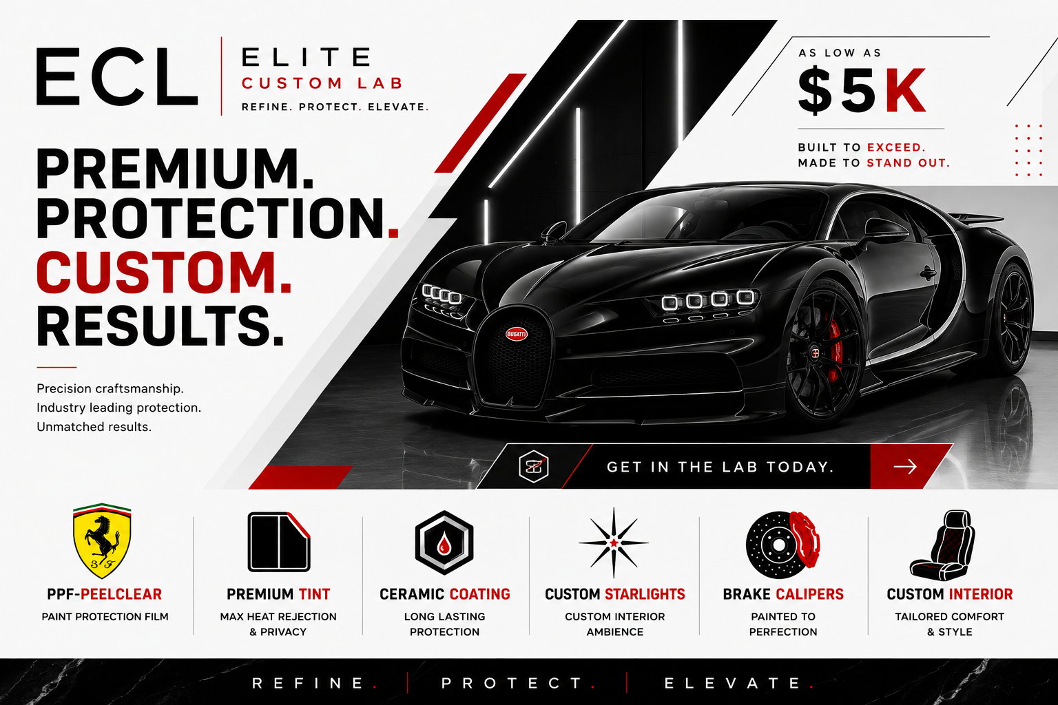 ECL Elite Custom Lab — Premium. Protection. Custom. Results. Elite packages as low as $5K.