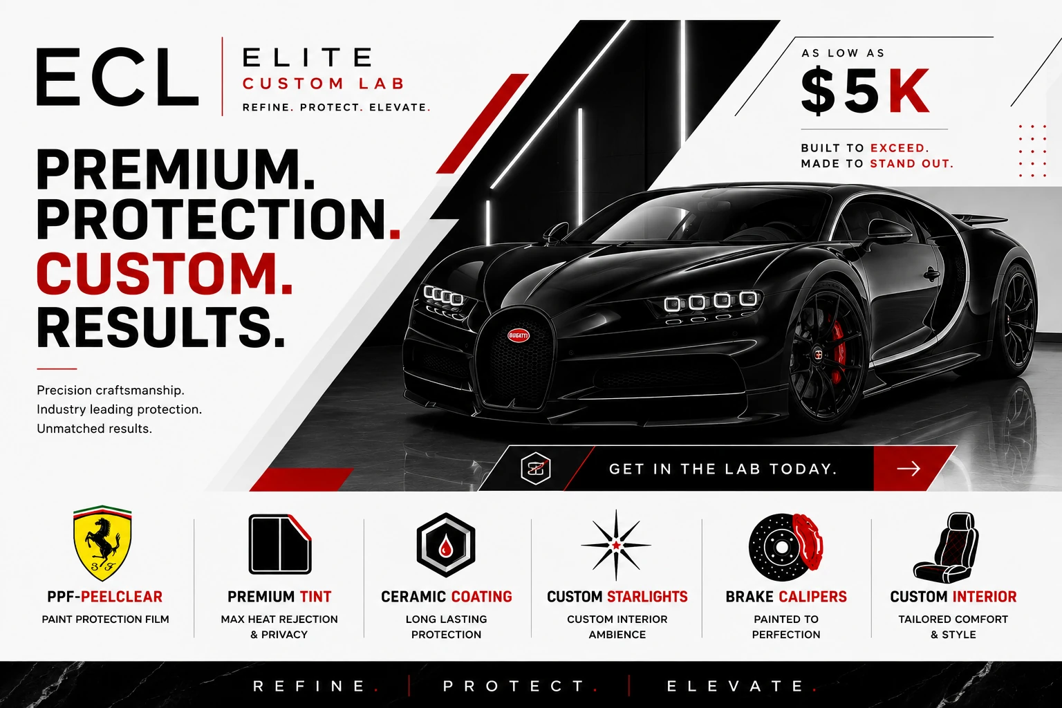 ECL Elite Custom Lab — Premium. Protection. Custom. Results. Elite packages as low as $5K.
